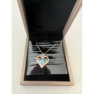 Birthstone Heart Necklace for Women Pendant- Aquamarine Blue